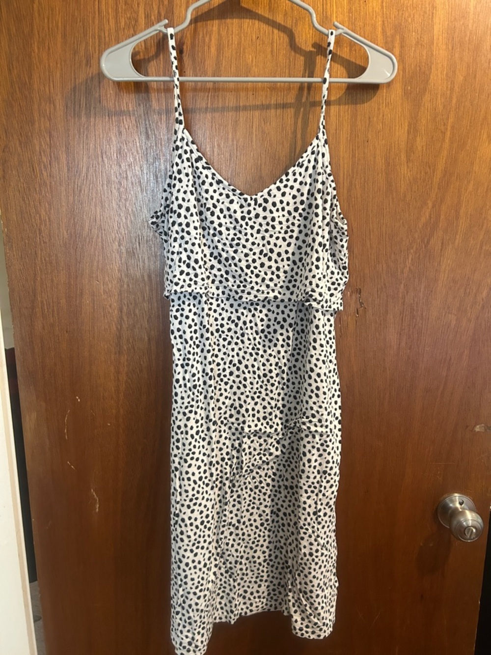 Old Navy Nursing White and Black Polka Dot Midi Spaghetti Strap Dress